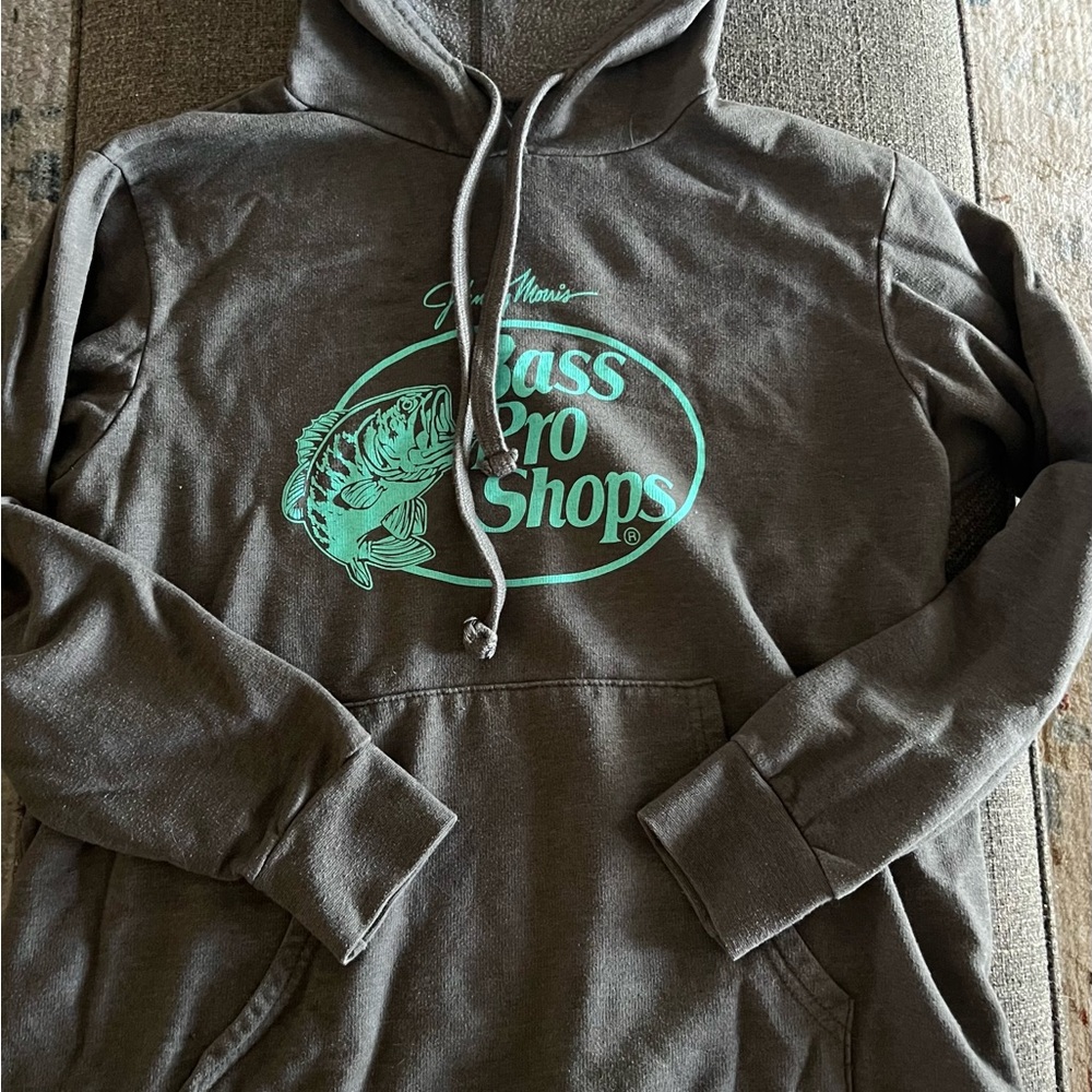 Bass Pro Shops Gray Teal Sweatshirt Hoodie M